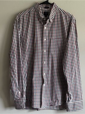 J. Crew Flex Men’s Button-Down Shirt in Red, Navy & White Size Large